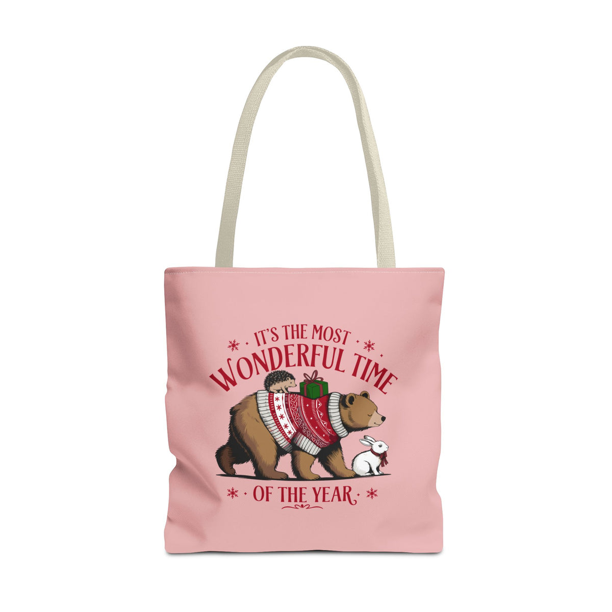 "It's The Most Wonderful Time Of The Year" Woodland Animals Holiday Sweater Polyester Tote Bag