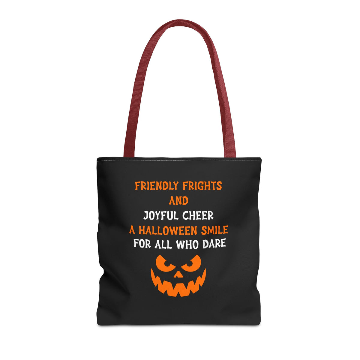 Halloween Jack-O'-Lantern Tote Bag — "Friendly Frights and Joyful Cheer" Trick-or-Treat Reusable Shopper