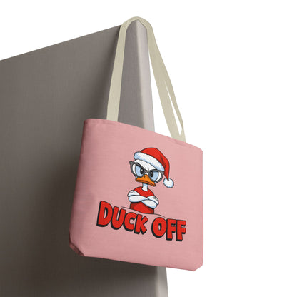"Duck Off" Grumpy Santa Duck Funny Christmas Polyester Tote Bag