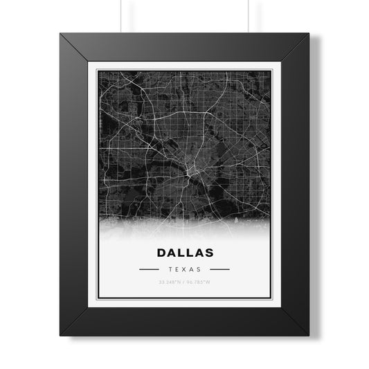 Dallas Map Poster - Framed Vertical City Map Art (Dallas, Texas)