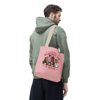 "It's The Most Wonderful Time Of The Year" Woodland Animals Holiday Sweater Polyester Tote Bag