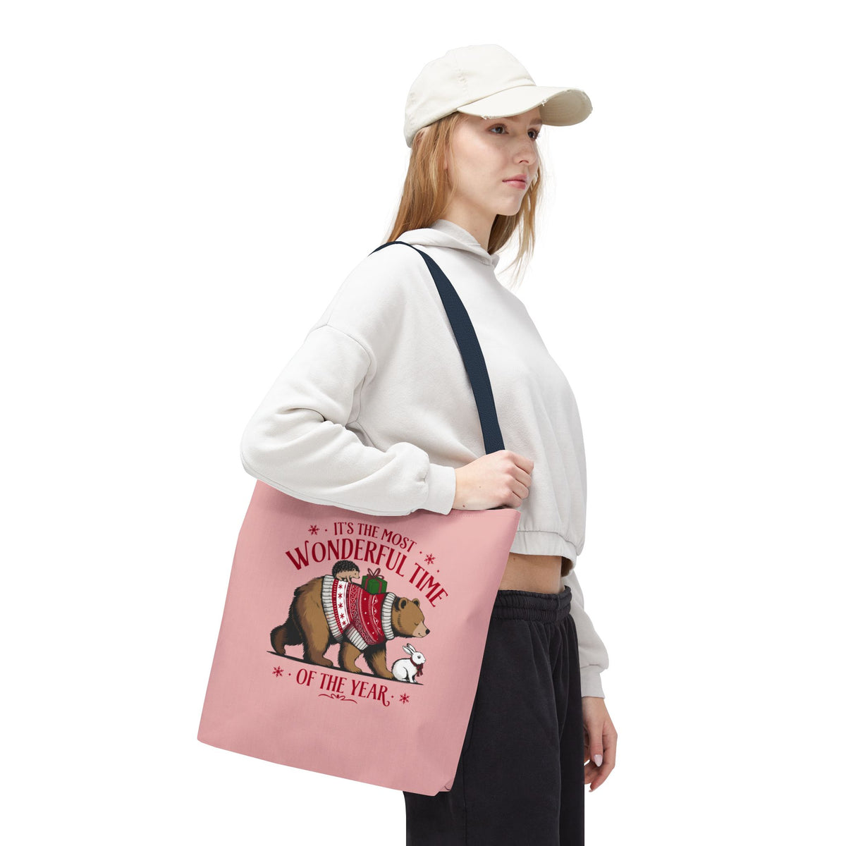 "It's The Most Wonderful Time Of The Year" Woodland Animals Holiday Sweater Polyester Tote Bag