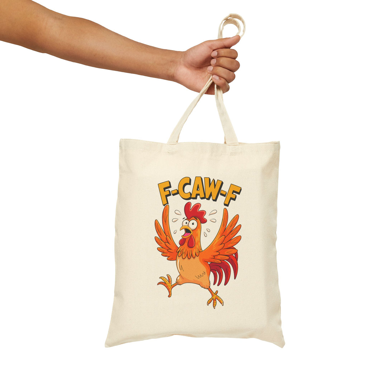 "F-CAW-F" Funny Panic Chicken Pun Cotton Canvas Tote Bag