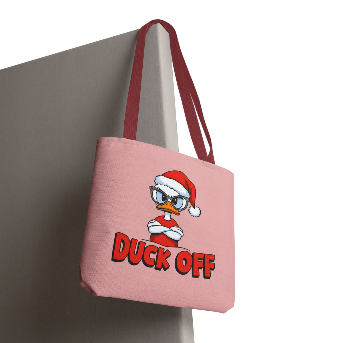 "Duck Off" Grumpy Santa Duck Funny Christmas Polyester Tote Bag