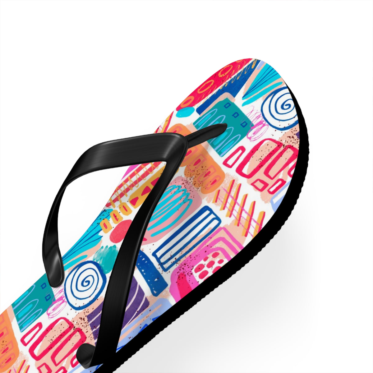 Geometric Abstract Doodle Art Flip Flops — Playful Modern Pattern Summer Sandals
