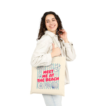 Meet Me At The Beach Coastal Seashells & Stripes Cotton Canvas Tote Bag