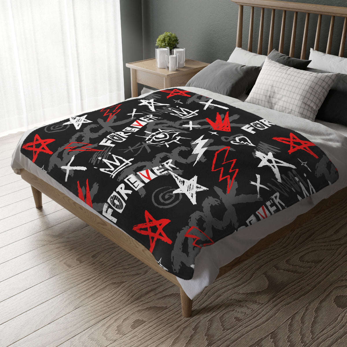 Forever Punk Microfiber Throw Blanket - Black Red Graffiti (Two-sided print)