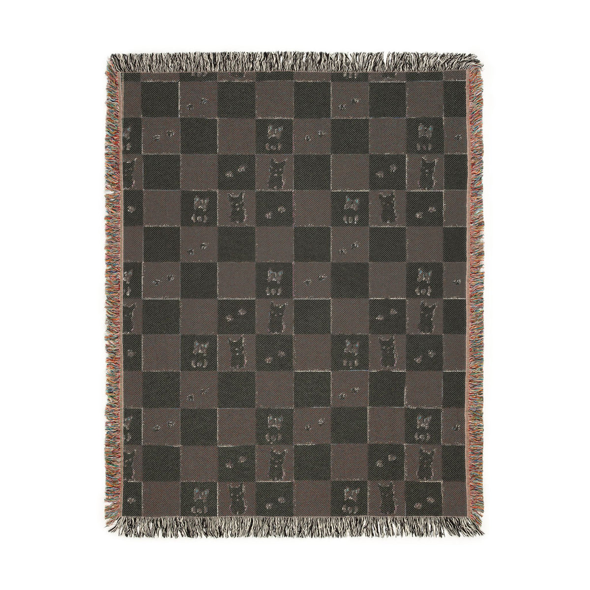 French Bulldog Checkerboard Woven Throw Blanket