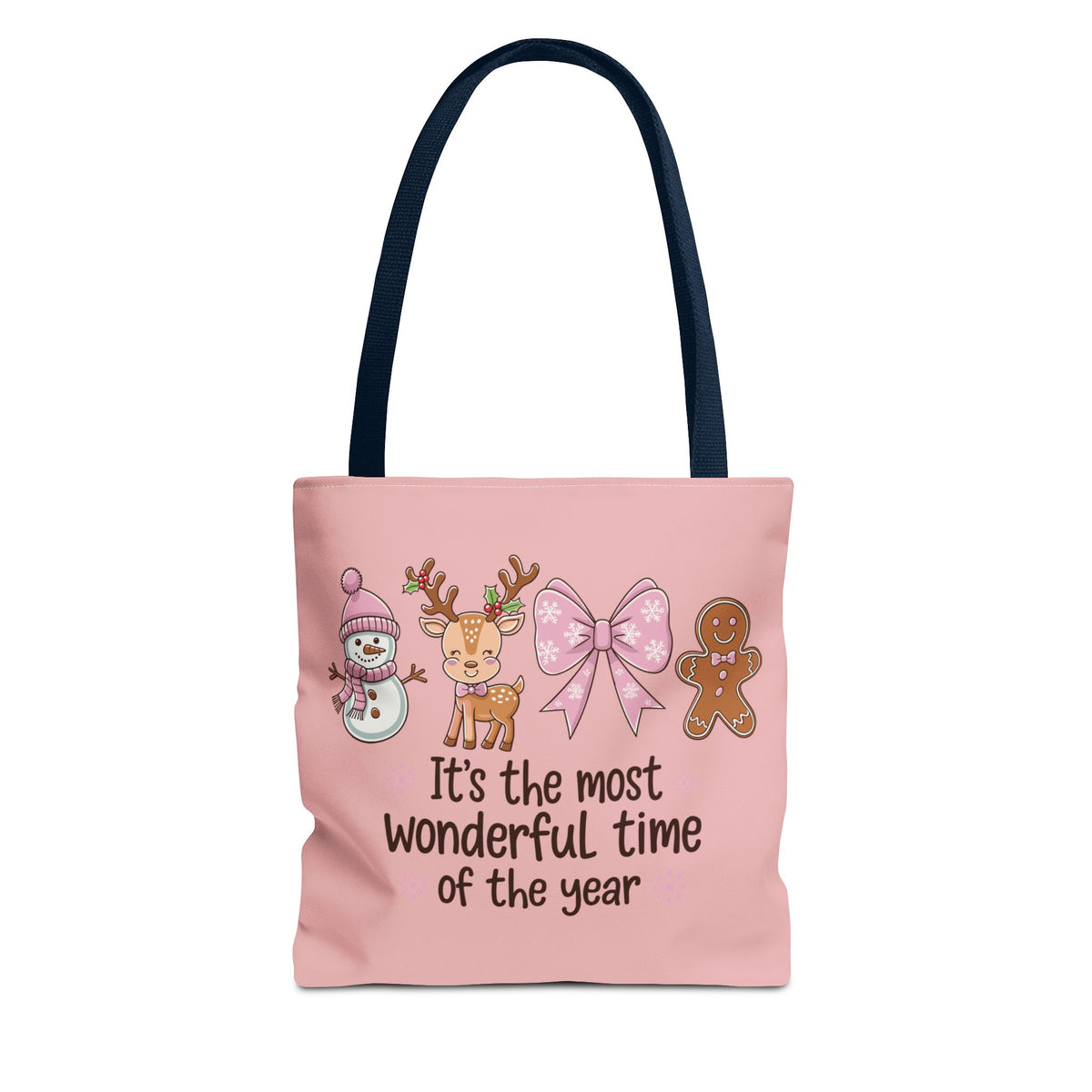 "It's The Most Wonderful Time Of The Year" Pink Holiday Icons Polyester Tote Bag