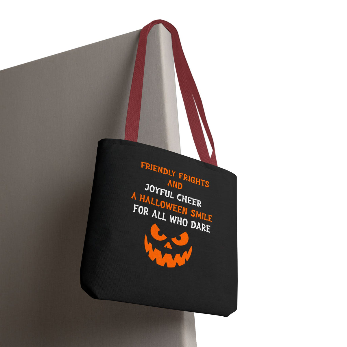 Halloween Jack-O'-Lantern Tote Bag — "Friendly Frights and Joyful Cheer" Trick-or-Treat Reusable Shopper
