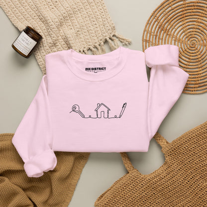 Realtor House Key Pen Line Art Embroidered Sweatshirt