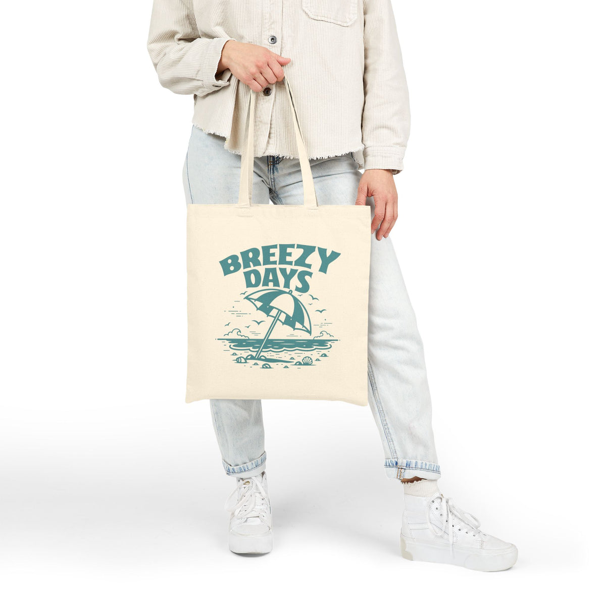 "Breezy Days" Beach Umbrella Coastal Cotton Canvas Tote Bag