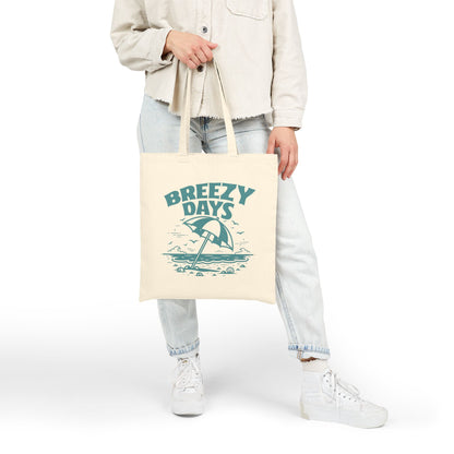 "Breezy Days" Beach Umbrella Coastal Cotton Canvas Tote Bag