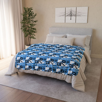 Blue Geometric Mosaic Fleece Sherpa Blanket