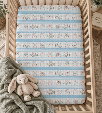 Soft Blue Animal Stripe Fitted Crib Sheet — Cozy Nursery & Toddler Bedding