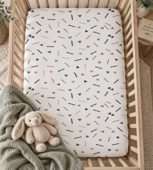 Modern Boho Geometric Confetti Fitted Crib Sheet — Minimalist Nursery & Toddler Bedding