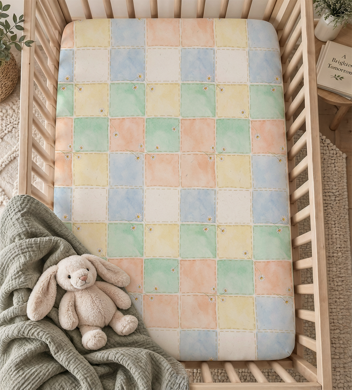 Watercolor Pastel Patchwork Fitted Crib Sheet — Cozy Nursery & Toddler Bedding