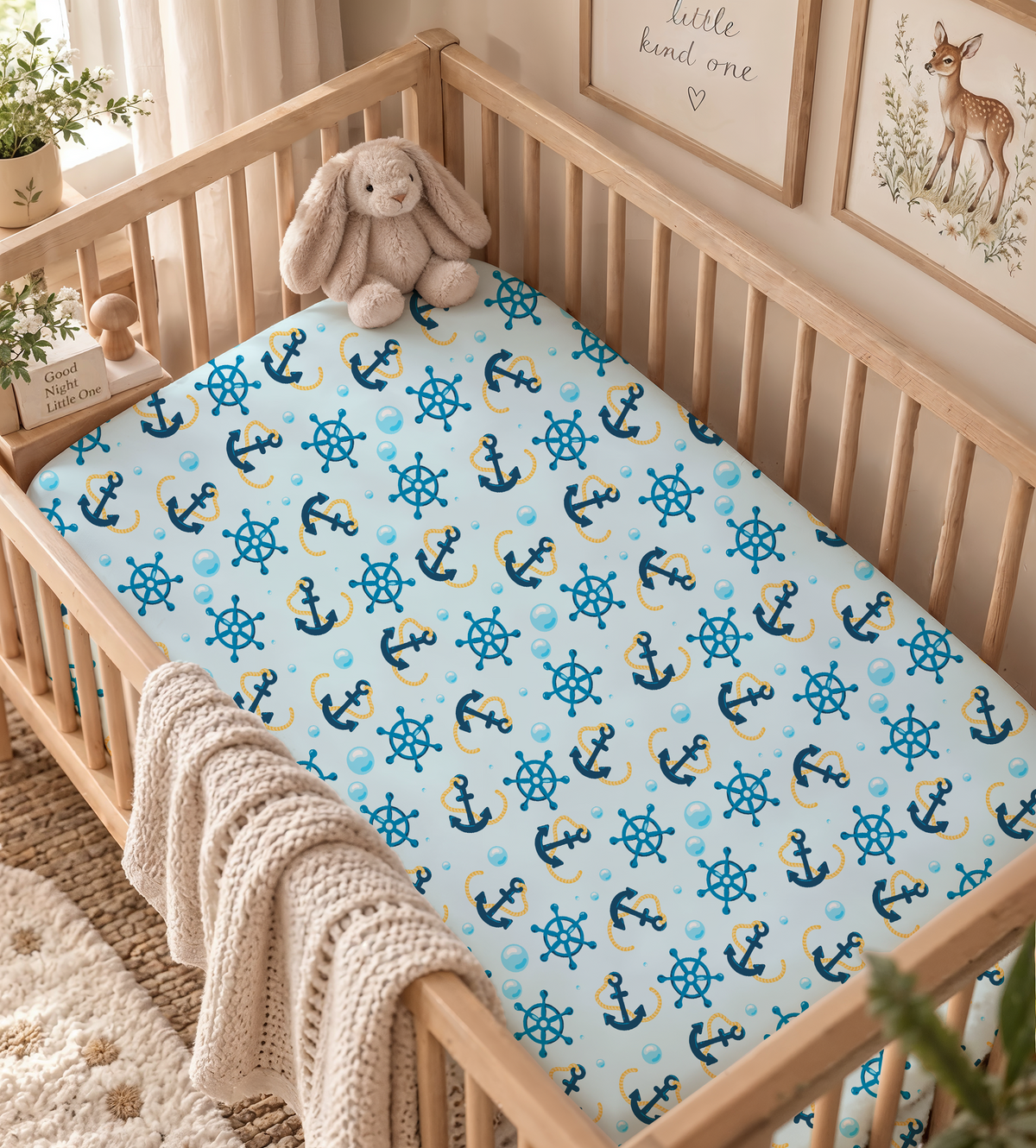 Nautical Anchors & Ships Wheels Fitted Crib Sheet — Seafaring Nursery & Toddler Bedding