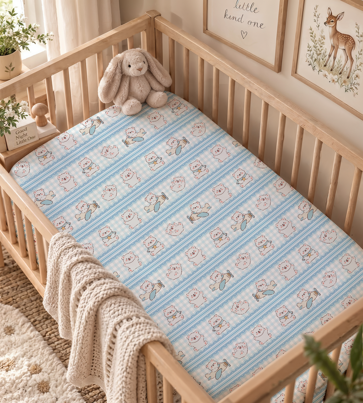 Soft Blue Animal Stripe Fitted Crib Sheet — Cozy Nursery & Toddler Bedding