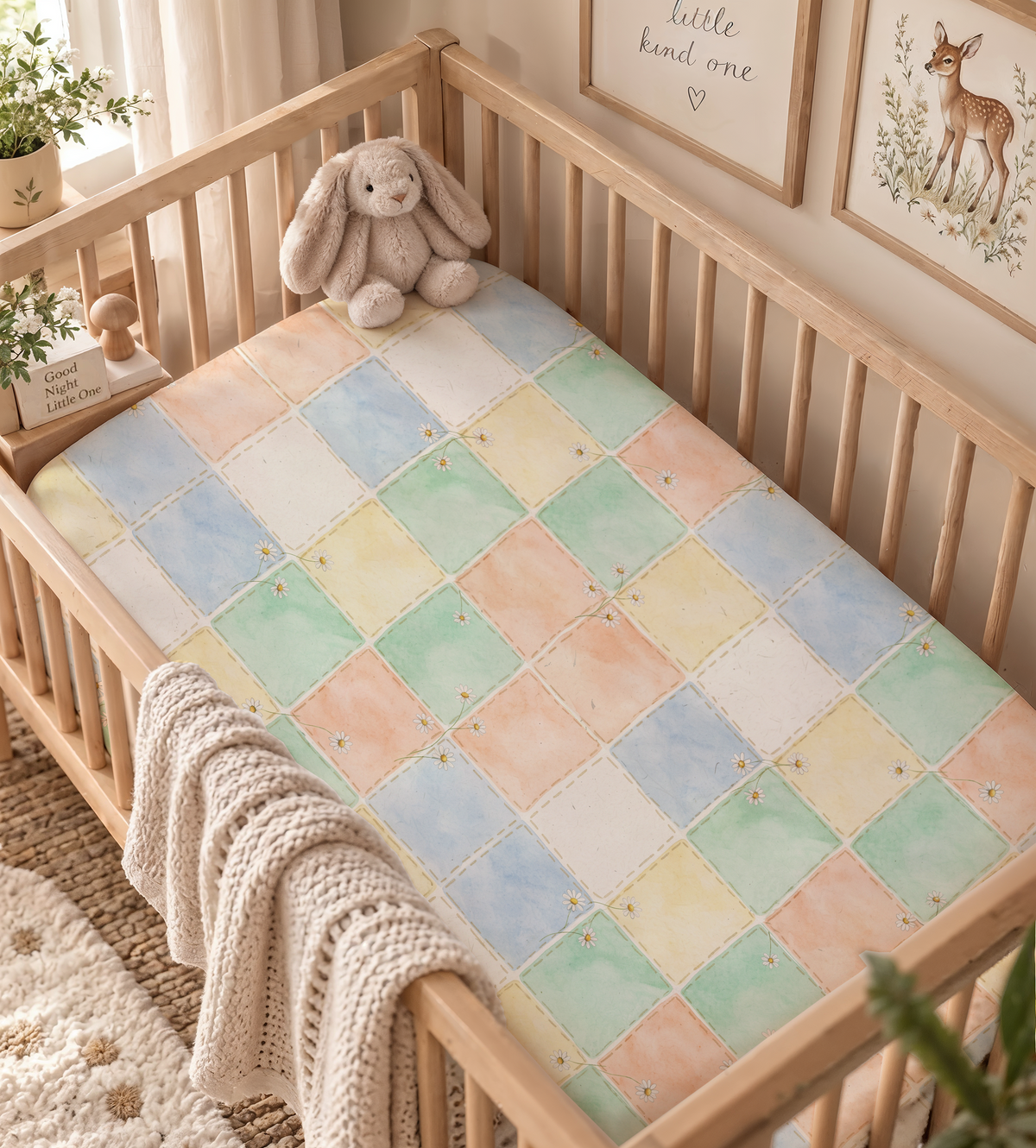 Watercolor Pastel Patchwork Fitted Crib Sheet — Cozy Nursery & Toddler Bedding