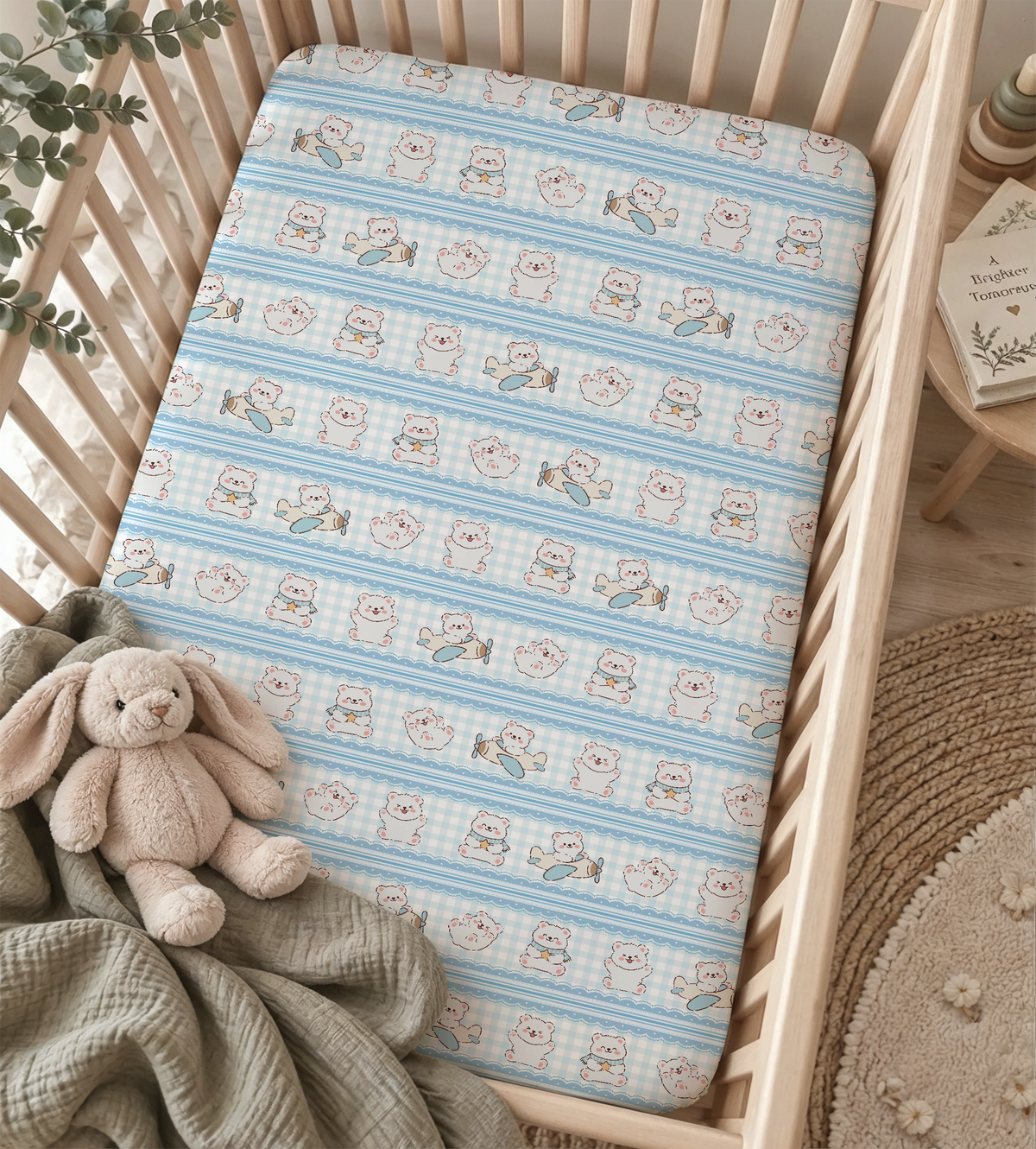 Soft Blue Animal Stripe Fitted Crib Sheet — Cozy Nursery & Toddler Bedding