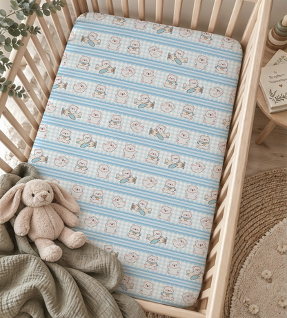 Soft Blue Animal Stripe Fitted Crib Sheet — Cozy Nursery & Toddler Bedding