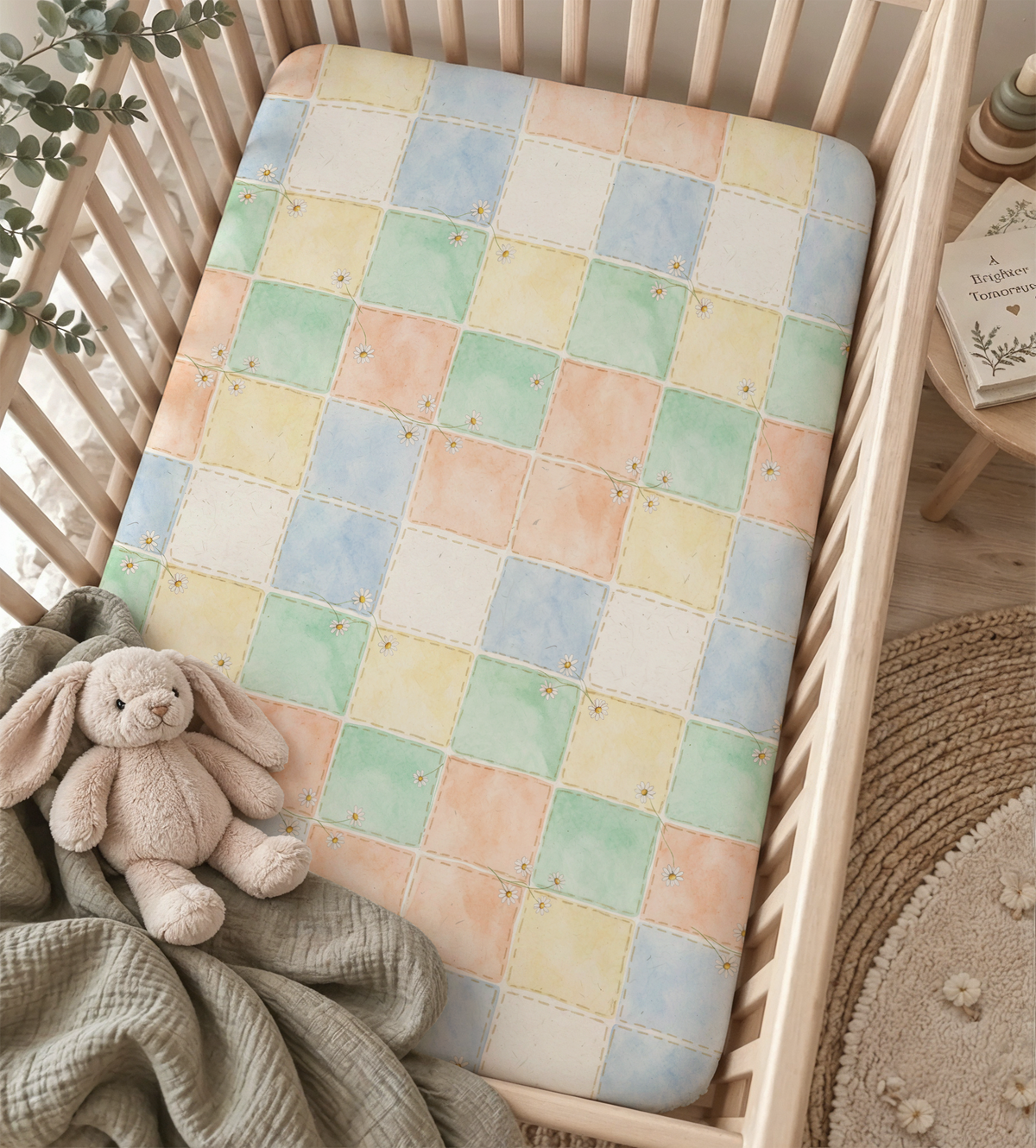 Watercolor Pastel Patchwork Fitted Crib Sheet — Cozy Nursery & Toddler Bedding